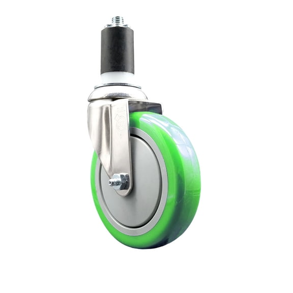 5 Inch 316SS Green Polyurethane Wheel Swivel 1-5/8 Inch Expanding Stem Caster