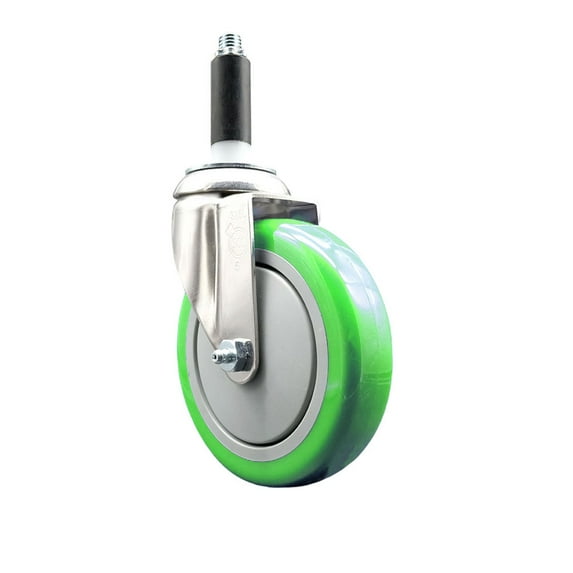5 Inch 316SS Green Polyurethane Wheel Swivel 3/4 Inch Expanding Stem Caster