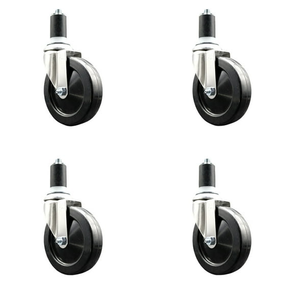 5 Inch 316SS Hard Rubber Wheel Swivel 1-1/2 Inch Expanding Stem Caster Set SCC
