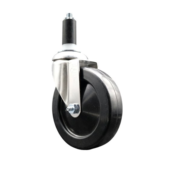 5 Inch 316SS Hard Rubber Wheel Swivel 1-1/4 Inch Expanding Stem Caster SCC