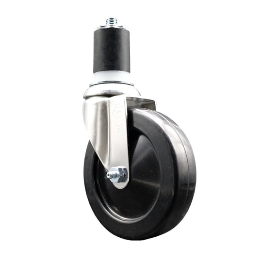 5 Inch 316SS Hard Rubber Wheel Swivel 1-3/4 Inch Expanding Stem Caster SCC