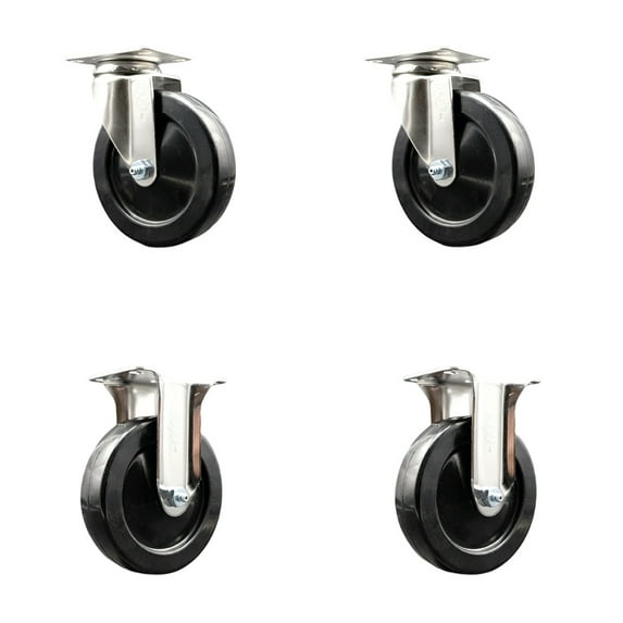5 Inch 316SS Hard Rubber Wheel Swivel Top Plate Caster Set 2 Rigid SCC