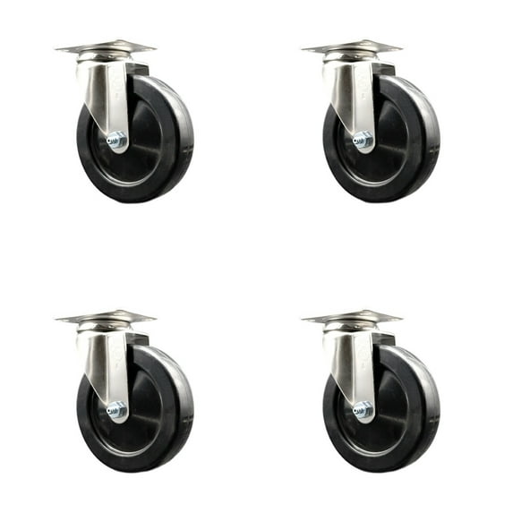 5 Inch 316SS Hard Rubber Wheel Swivel Top Plate Caster Set Service Caster