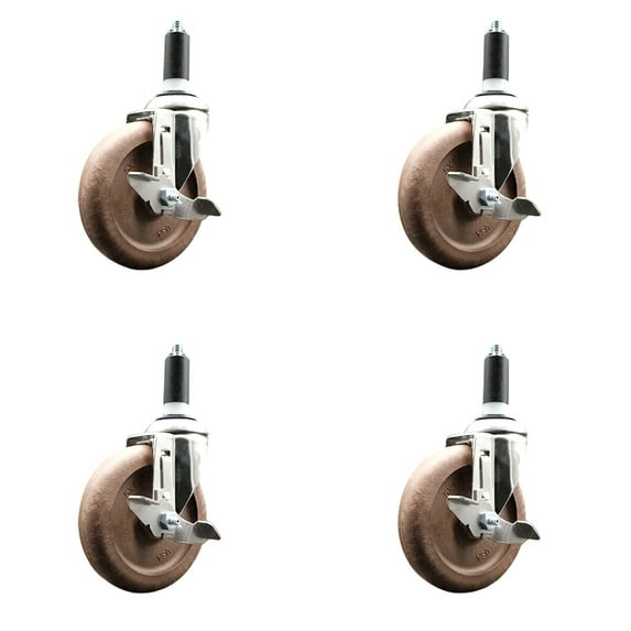 5 Inch 316SS High Temp Glass Filled Nylon 1-1/4 Inch Stem Caster Set Brake SCC