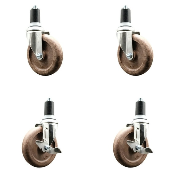 5 Inch 316SS High Temp Glass Filled Nylon 1-5/8 Inch Stem Caster Set 2 Brake SCC