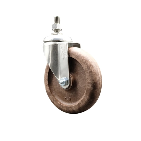 5 Inch 316SS High Temp Glass Filled Nylon Swivel 3/8 Inch Threaded Stem Caster