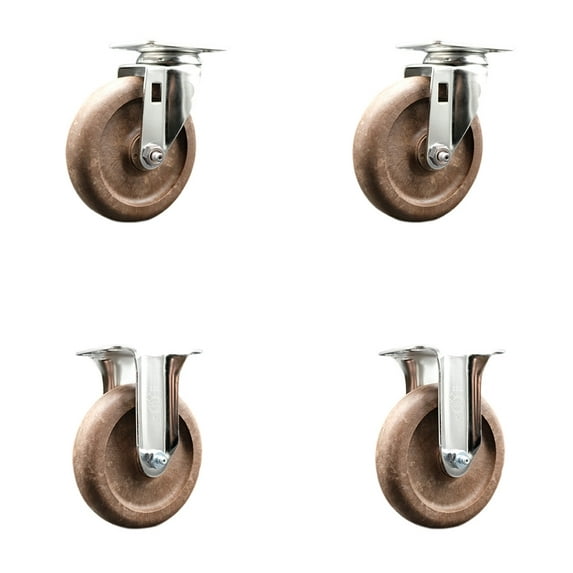 5 Inch 316SS High Temp Glass Filled Nylon Swivel Top Plate Caster Set 2 Rigid