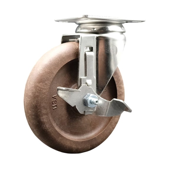 5 Inch 316SS High Temp Glass Filled Nylon Swivel Top Plate Caster with Brake SCC