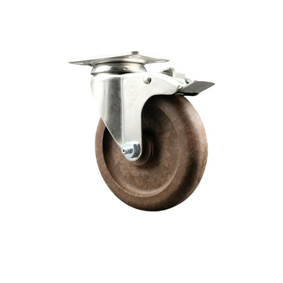 5 Inch 316SS High Temp Glass Filled Nylon Top Plate Caster with Total Lock Brake