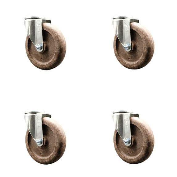 5 Inch 316SS High Temp Glass Filled Nylon Wheel Swivel Bolt Hole Caster Set SCC