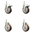 thumbnail image 1 of 5 Inch 316SS Maroon Polyurethane 3/8 Inch Threaded Stem Caster Set 2 Lock Brake, 1 of 2