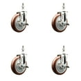 thumbnail image 1 of 5 Inch 316SS Maroon Polyurethane Swivel 3/8 Inch Threaded Stem Caster Set Brake, 1 of 2