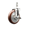 thumbnail image 1 of 5 Inch 316SS Maroon Polyurethane Swivel 3/8 Inch Threaded Stem Caster with Brake, 1 of 2