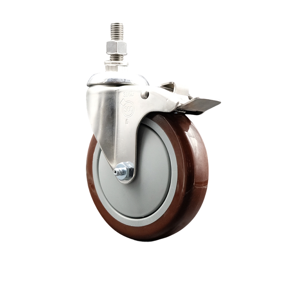 5 Inch 316SS Maroon Polyurethane Swivel ½ Inch Stem Caster Total Lock ...