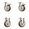 thumbnail image 1 of 5 Inch 316SS Maroon Polyurethane Swivel Plate Caster Set 2 Lock Brake 2 Rigid, 1 of 2