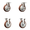 thumbnail image 1 of 5 Inch 316SS Maroon Polyurethane Swivel Top Plate Caster Set 2 Brake 2 Rigid SCC, 1 of 2
