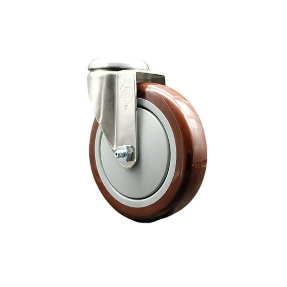 5 Inch 316SS Maroon Polyurethane Wheel Swivel Bolt Hole Caster Service Caster