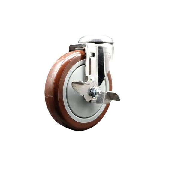 5 Inch 316SS Maroon Polyurethane Wheel Swivel Bolt Hole Caster with Brake SCC