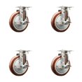 thumbnail image 1 of 5 Inch 316SS Maroon Polyurethane Wheel Swivel Top Plate Caster Set with Brake, 1 of 2