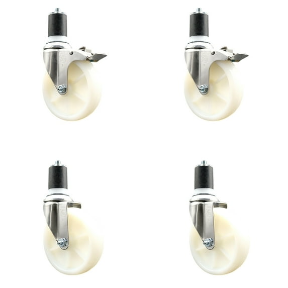 5 Inch 316SS Nylon Swivel 1-3/4 Inch Expanding Stem Caster Set 2 Lock Brake SCC