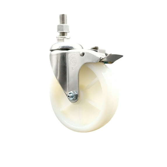 5 Inch 316SS Nylon Swivel ½ Inch Threaded Stem Caster Total Lock Brake SCC