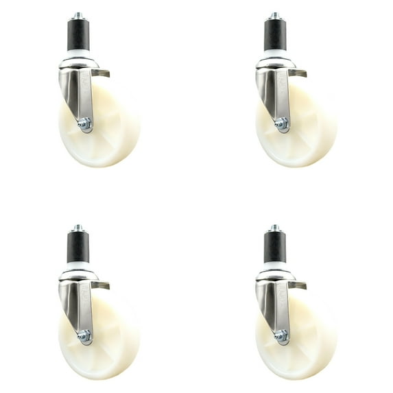 5 Inch 316SS Nylon Wheel Swivel 1-1/2 Inch Expanding Stem Caster Set SCC