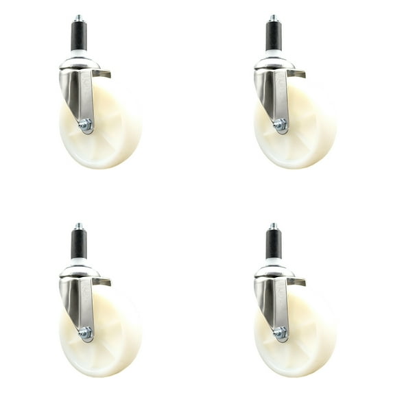 5 Inch 316SS Nylon Wheel Swivel 1-1/4 Inch Expanding Stem Caster Set SCC