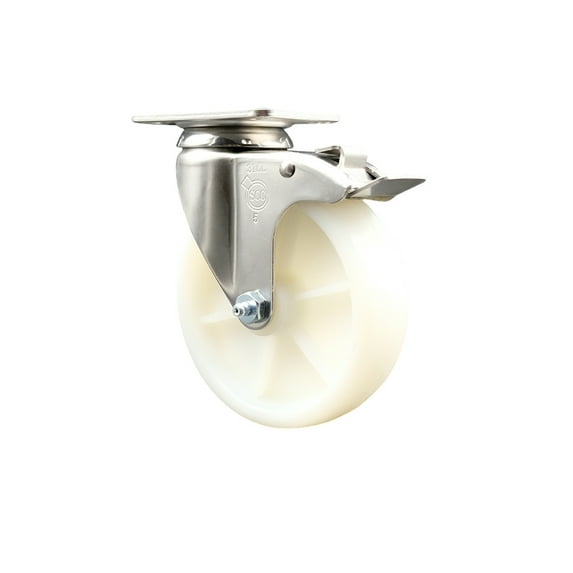 5 Inch 316SS Nylon Wheel Swivel Top Plate Caster with Total Lock Brake SCC