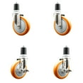 thumbnail image 1 of 5 Inch 316SS Orange Poly Swivel 1-3/4 Inch Expanding Stem Caster Set 2 Brake SCC, 1 of 1