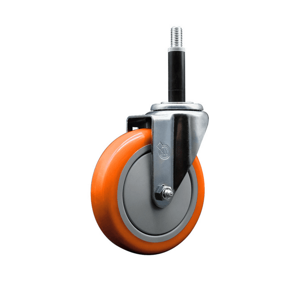 5 Inch 316SS Orange Polyurethane Wheel Swivel 3/4 Inch Expanding Stem Caster