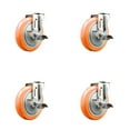 thumbnail image 1 of 5 Inch 316SS Orange Polyurethane Wheel Swivel Bolt Hole Caster Set with Brake, 1 of 1