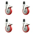 thumbnail image 1 of 5 Inch 316SS Red Poly Swivel 1-3/4 Inch Expanding Stem Caster Set Lock Brake, 1 of 2