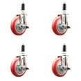 thumbnail image 1 of 5 Inch 316SS Red Poly Swivel 1-3/8 Inch Expanding Stem Caster Set Brake SCC, 1 of 2