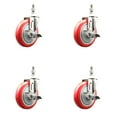 thumbnail image 1 of 5 Inch 316SS Red Polyurethane Swivel ½ Inch Threaded Stem Caster Set Brake SCC, 1 of 2