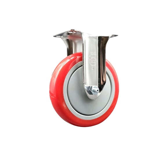 5 Inch 316SS Red Polyurethane Wheel Rigid Top Plate Caster Service Caster
