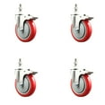 thumbnail image 1 of 5 Inch 316SS Red Polyurethane Wheel Swivel 3/8 Inch Stem Caster Set Lock Brake, 1 of 2