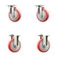 thumbnail image 1 of 5 Inch 316SS Red Polyurethane Wheel Swivel Top Plate Caster Set 2 Rigid SCC, 1 of 2