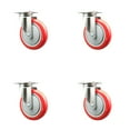 thumbnail image 1 of 5 Inch 316SS Red Polyurethane Wheel Swivel Top Plate Caster Set Service Caster, 1 of 2