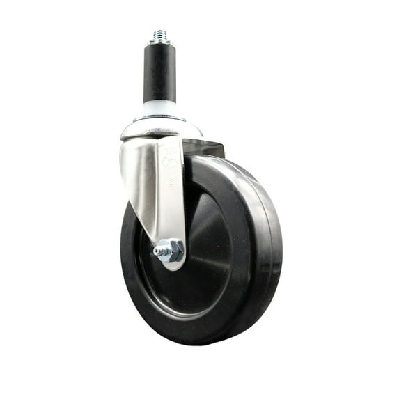 5 Inch 316SS Soft Rubber Wheel Swivel 1-1/4 Inch Expanding Stem Caster SCC