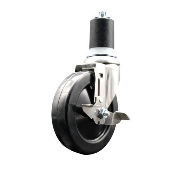 5 Inch 316SS Soft Rubber Wheel Swivel 1-3/4 Inch Expanding Stem Caster Brake SCC
