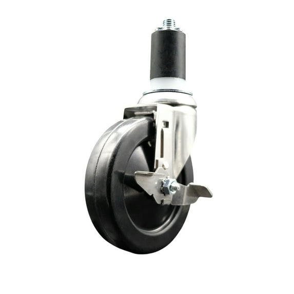 5 Inch 316SS Soft Rubber Wheel Swivel 1-5/8 Inch Expanding Stem Caster Brake SCC