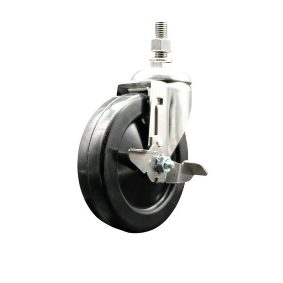 5 Inch 316SS Soft Rubber Wheel Swivel 12mm Threaded Stem Caster with Brake