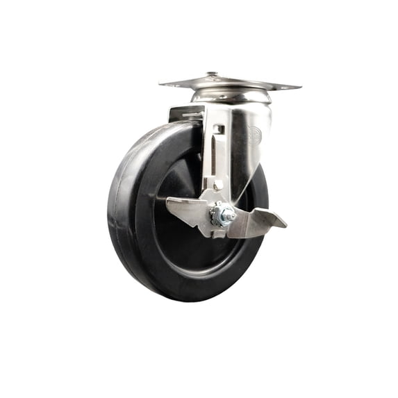 5 Inch 316SS Soft Rubber Wheel Swivel Top Plate Caster with Brake Service Caster
