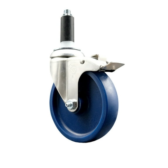 5 Inch 316SS Solid Poly Swivel 1-1/8 Inch Expanding Stem Caster Lock Brake SCC