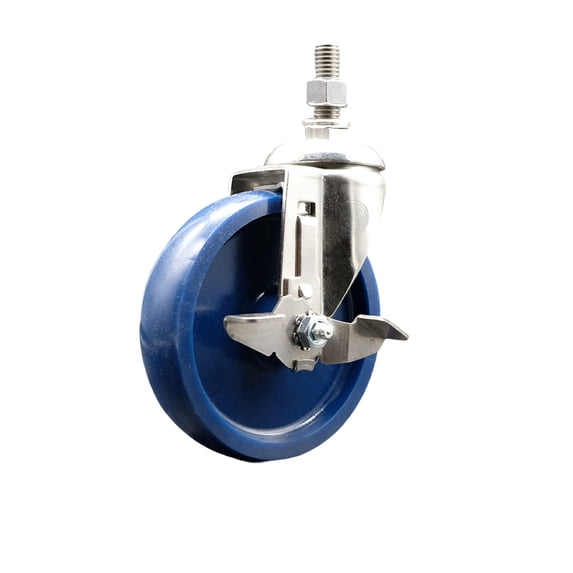 5 Inch 316SS Solid Polyurethane Swivel 10mm Threaded Stem Caster with Brake