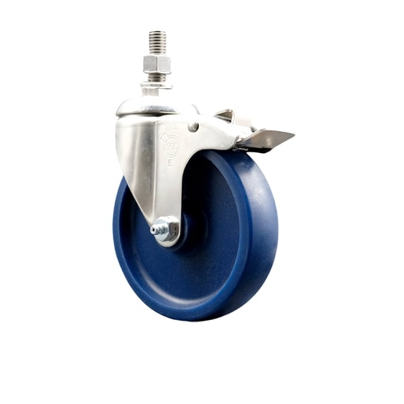 5 Inch 316SS Solid Polyurethane Swivel 12mm Stem Caster Total Lock Brake SCC