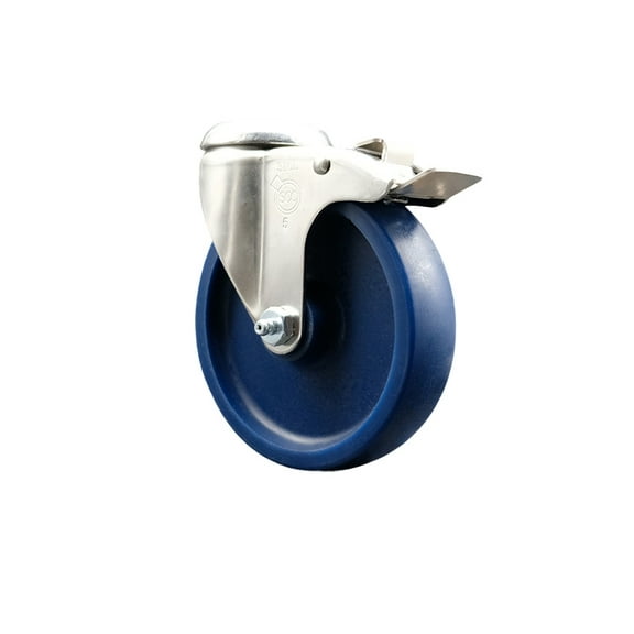 5 Inch 316SS Solid Polyurethane Swivel Bolt Hole Caster with Total Lock Brake