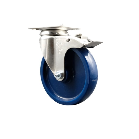 5 Inch 316SS Solid Polyurethane Swivel Top Plate Caster with Total Lock Brake