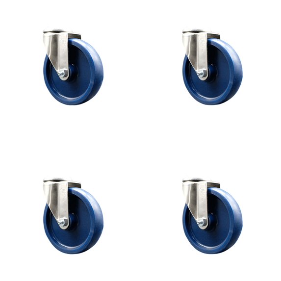 5 Inch 316SS Solid Polyurethane Wheel Swivel Bolt Hole Caster Set Service Caster