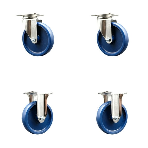 5 Inch 316SS Solid Polyurethane Wheel Swivel Top Plate Caster Set 2 Rigid SCC